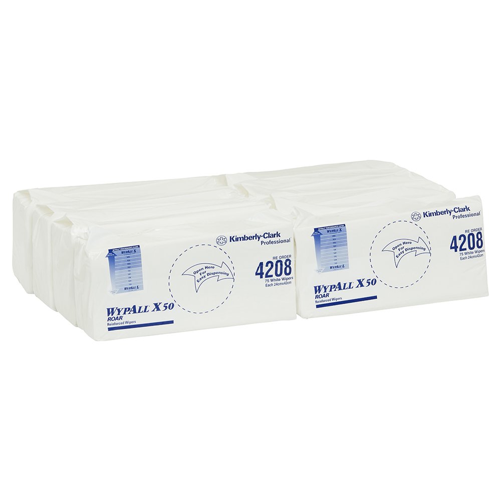 WYPALL 4208 X50 Single Sheet Wi per , White 24cm x 42cm, 75 Wi per s per Pack, 8