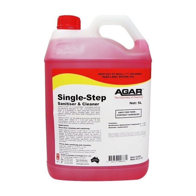 Agar Single Step - Food Safe Sanitiser & Cleaner- 5Ltr