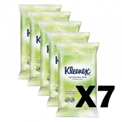 KLEENEX 21287 Anti Bacterial Wet Wipes, 20cm x 13.90cm, 15 Sheets per Pack, 7 Pa