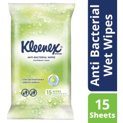 KLEENEX 21287 Anti Bacterial Wet Wipes, 20cm x 13.90cm, 15 Sheets per Pack, 7 Pa