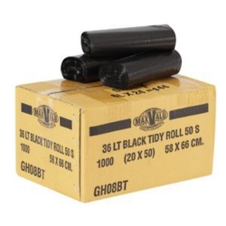 Bin Liner 36lt Black Tidy Bag Roll 66x58cm