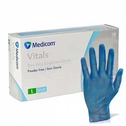 Medicom VINYL Gloves Powder Free BLUE - XLARGE 100 Gloves per Packet